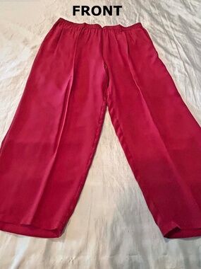 SILK PANTS, SCARLET, SIZE 24, SIDE POCKETS, ELASTIC WAIST FRONT AND BACK, NO LIN